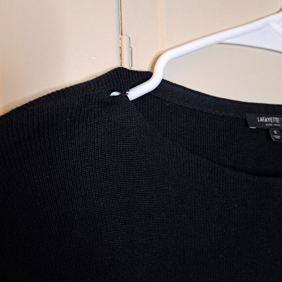 Lafayette 148 Half Metallic Sweater Silk Blend Front Knot Size S Black Gold - Picture 7 of 13